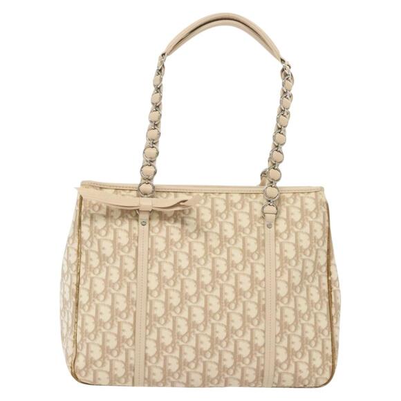 DIOR Trotter Canvas Romantic Chain Tote Bag Pvc Beige - Picture 2 of 12